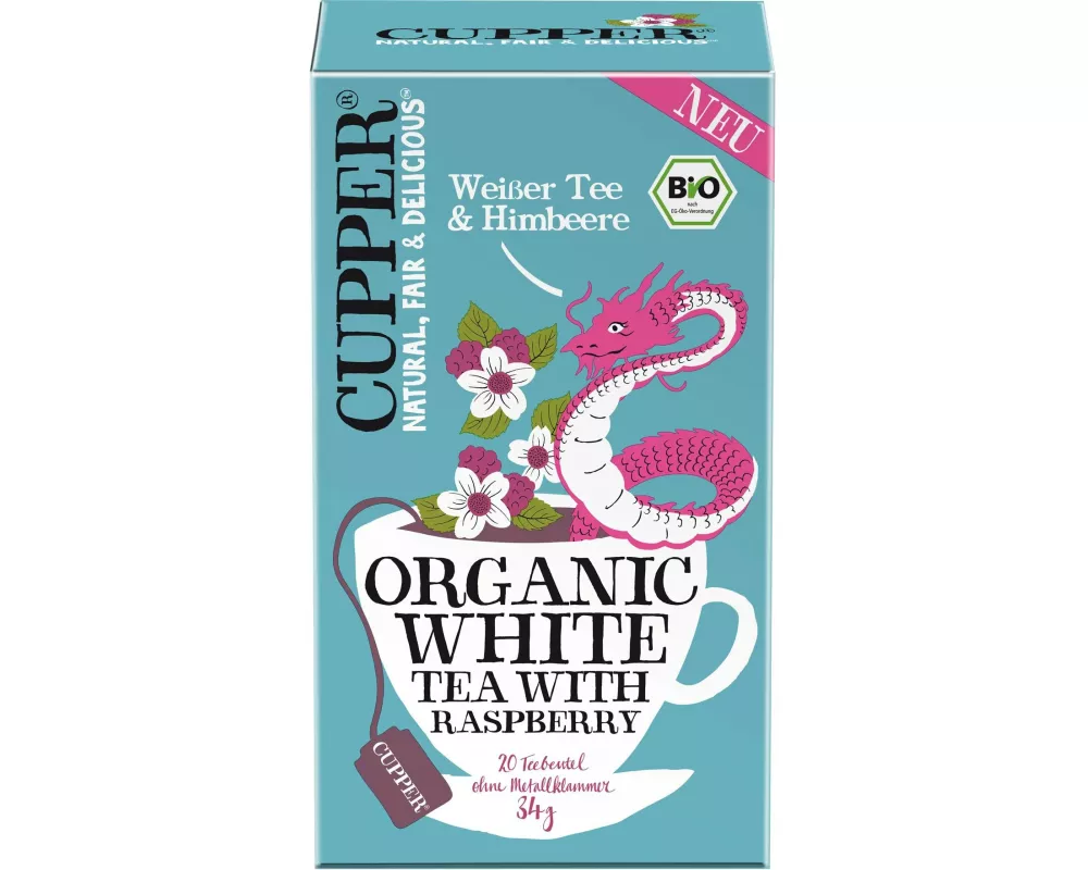 Cupper Teebeutel Bio Weisser Tee Himbeere 34 g 20 Stück