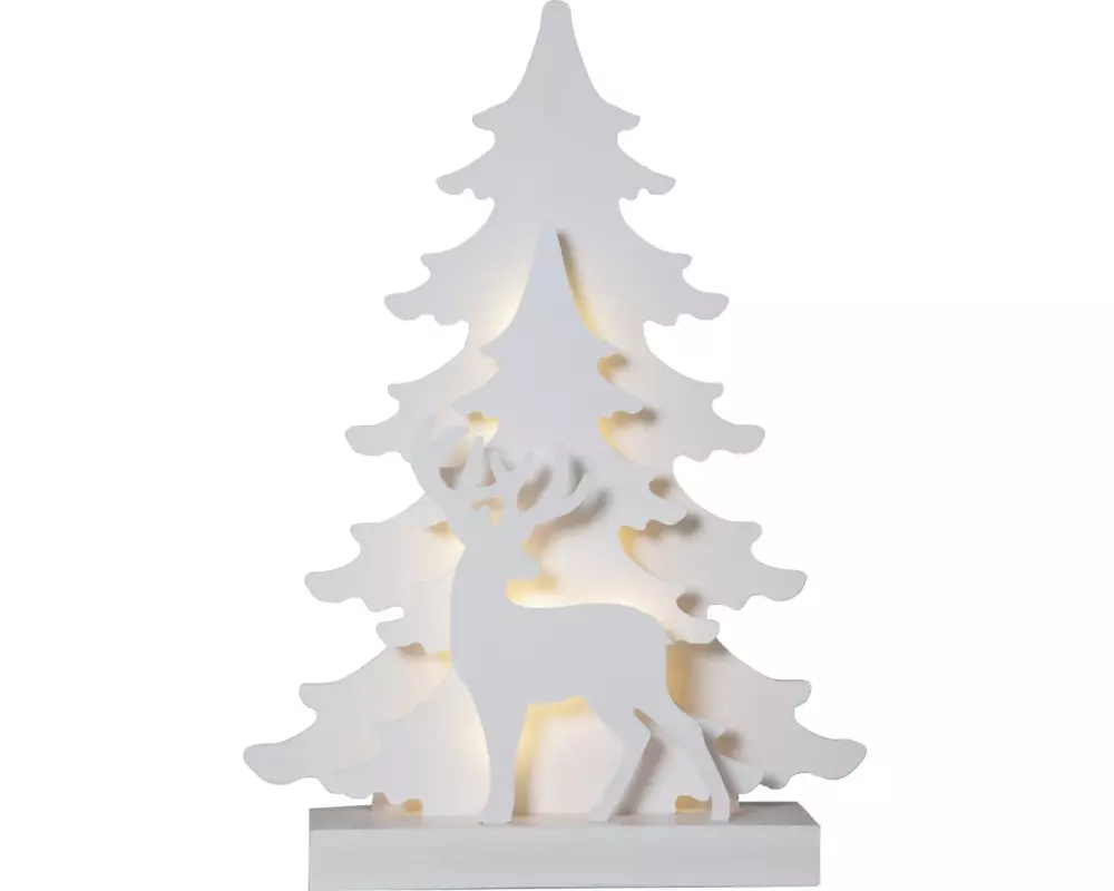 Star Trading Tischdeko Grandy, 41 cm, 15 LED, Holz, Weiss