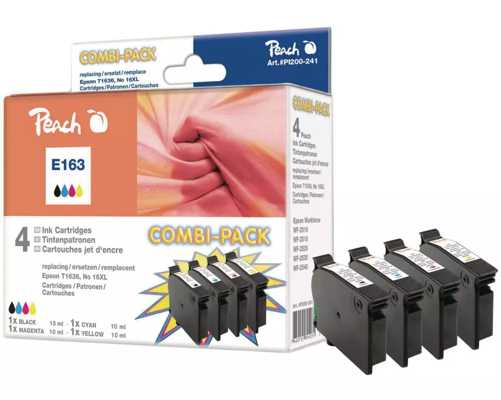 Peach Tintenset Epson T1631-T1634 BK, C, M, Y