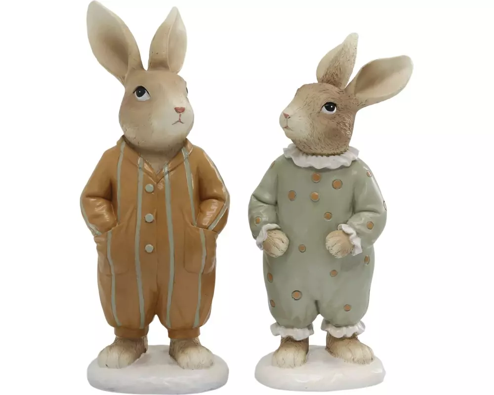 Chic Antique Aufsteller Hasen im Pyjama 2 Stück, Braun