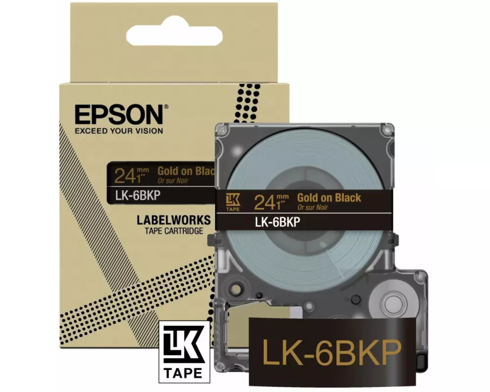 EPSON Metallic Tape, Black/Gold, 24mm, 9m, LK-6BKP