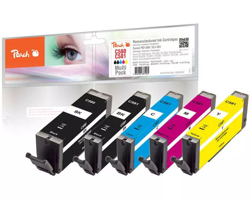 Peach Tintenset Canon PGI-580 / CLI-581 BK, PBK, C, M, Y