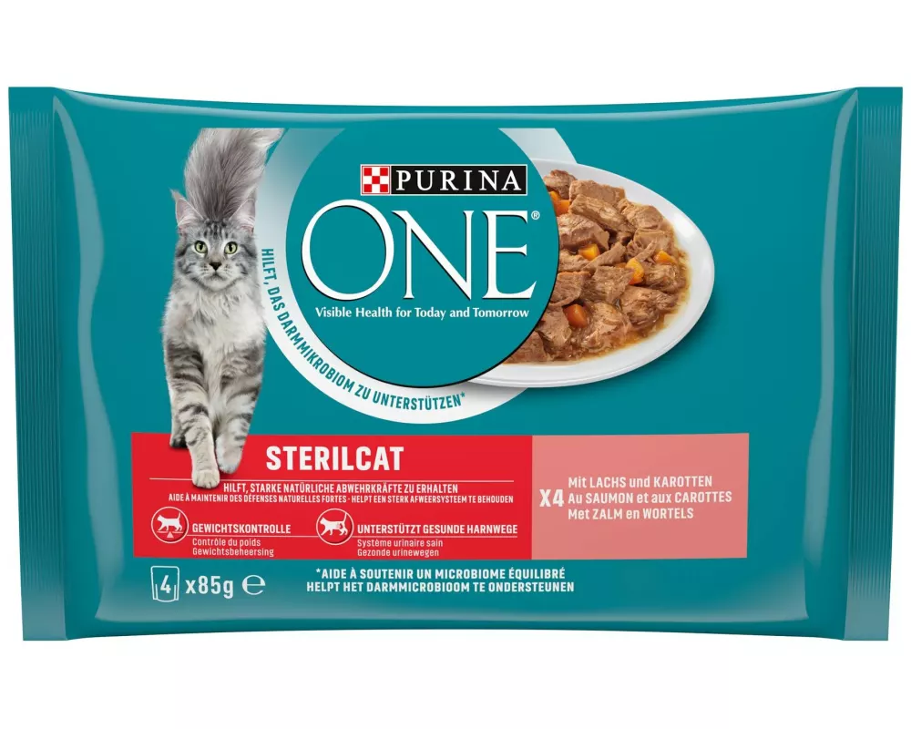 Purina ONE Nassfutter STERILCAT in Sauce Lachs/Karotten, 4 x 85g