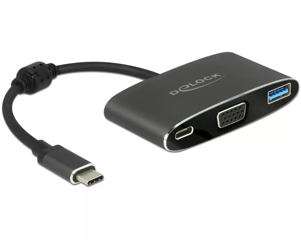 Delock Adapter USB-C - VGA, USB 3.0 Schwarz