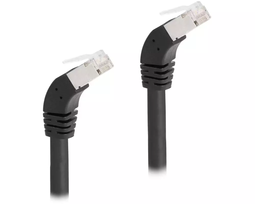 Delock Patchkabel 45° unten gewinkelt Cat 6A, S/FTP, 0.25 m Schwarz