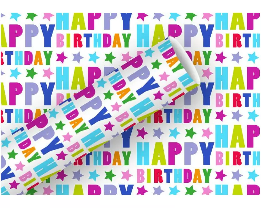 Braun + Company Geschenkpapier Happy Birthday Sterne, 70 cm x 1.5 m