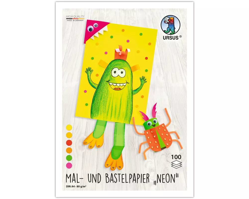 URSUS Bastelpapier und Malpapier Neon A4, 80 g/m², Mehrfarbig