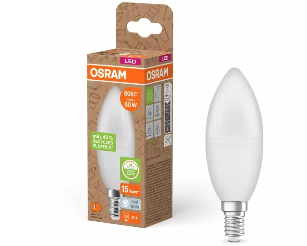 OSRAM LED PCR LAMPS WITH CLASSIC B 7.5W, E14, Neutralweiss (NW)