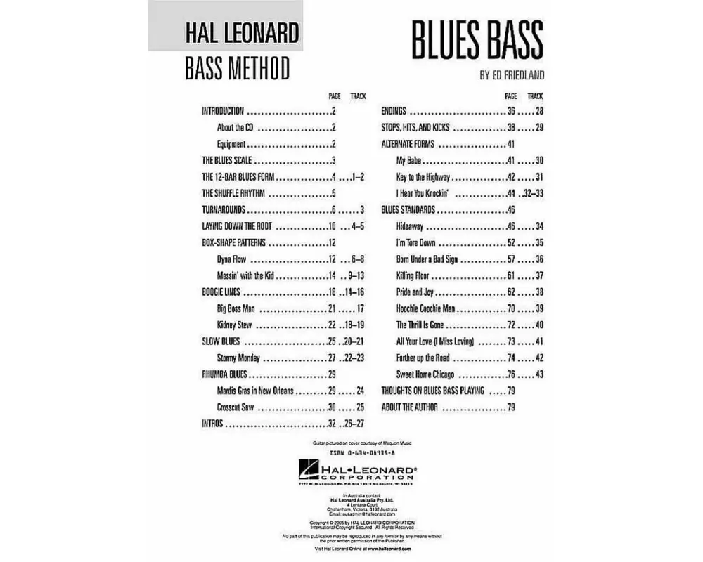 Blues Bass Hal Leonard Bass Method Book/Online Audio Learn Blues Bass Techniques Songbook Includes Songs by B.B. King, Stevie Ray Vaughan and Muddy Wa
