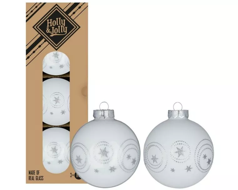 Holly & Jolly Weihnachtsschmuck Pure White Ø 8 cm, 3 Stück