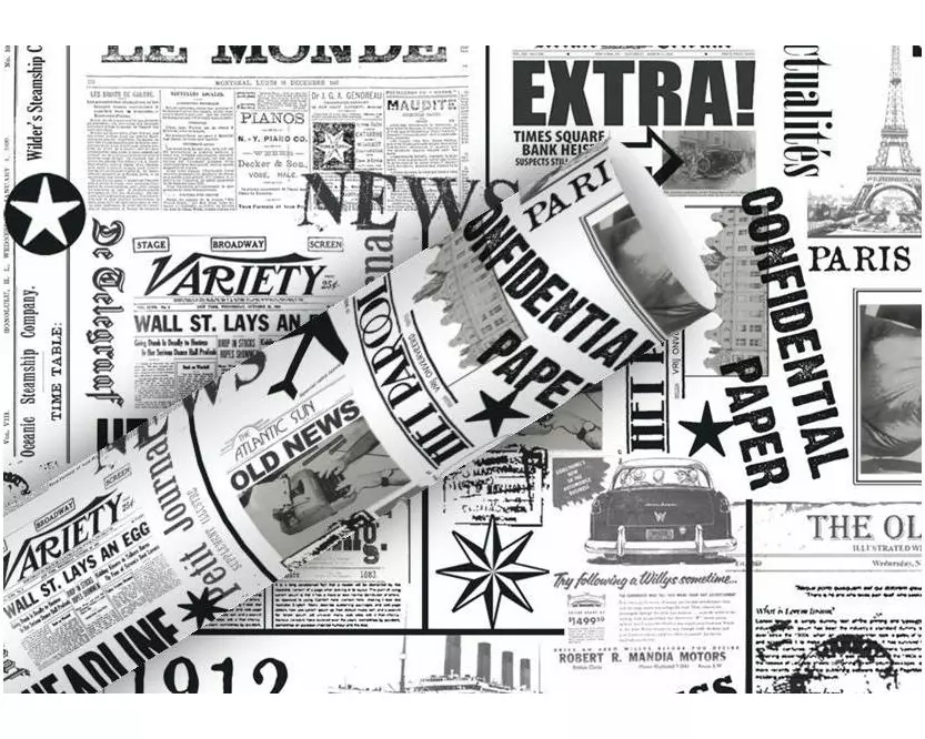 Braun + Company Geschenkpapier News Schwarz, 70 cm x 2 m