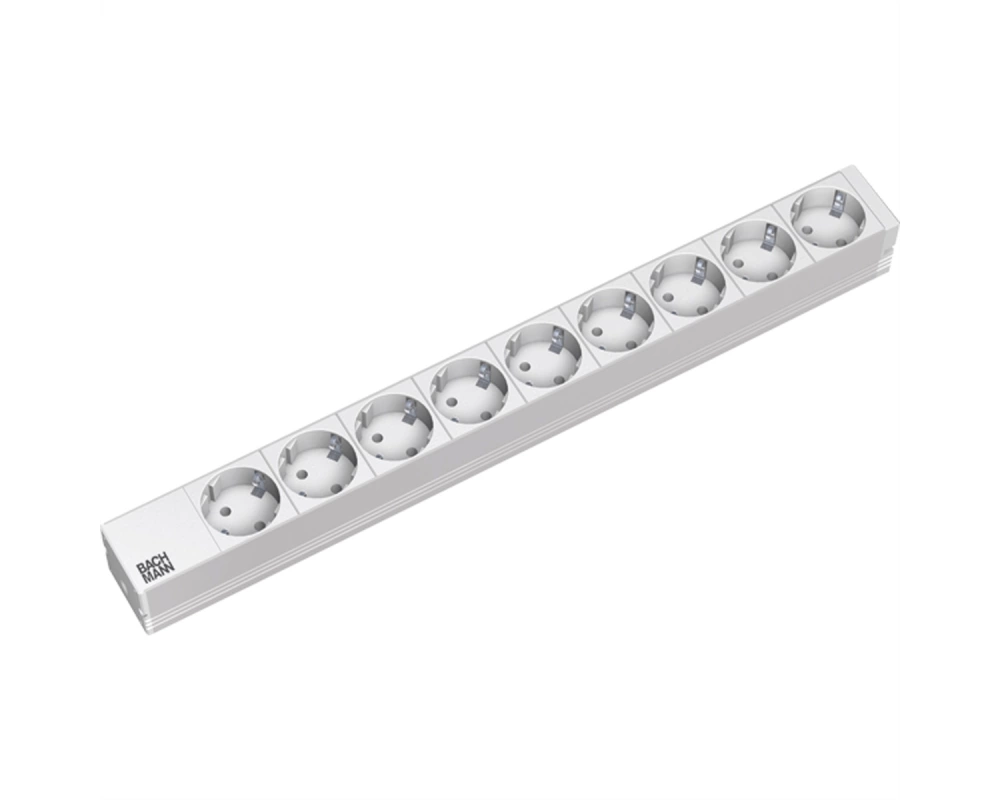 BACHMANN 19" Steckdosenleiste 9fach, ohne Schalter, silberfarben
