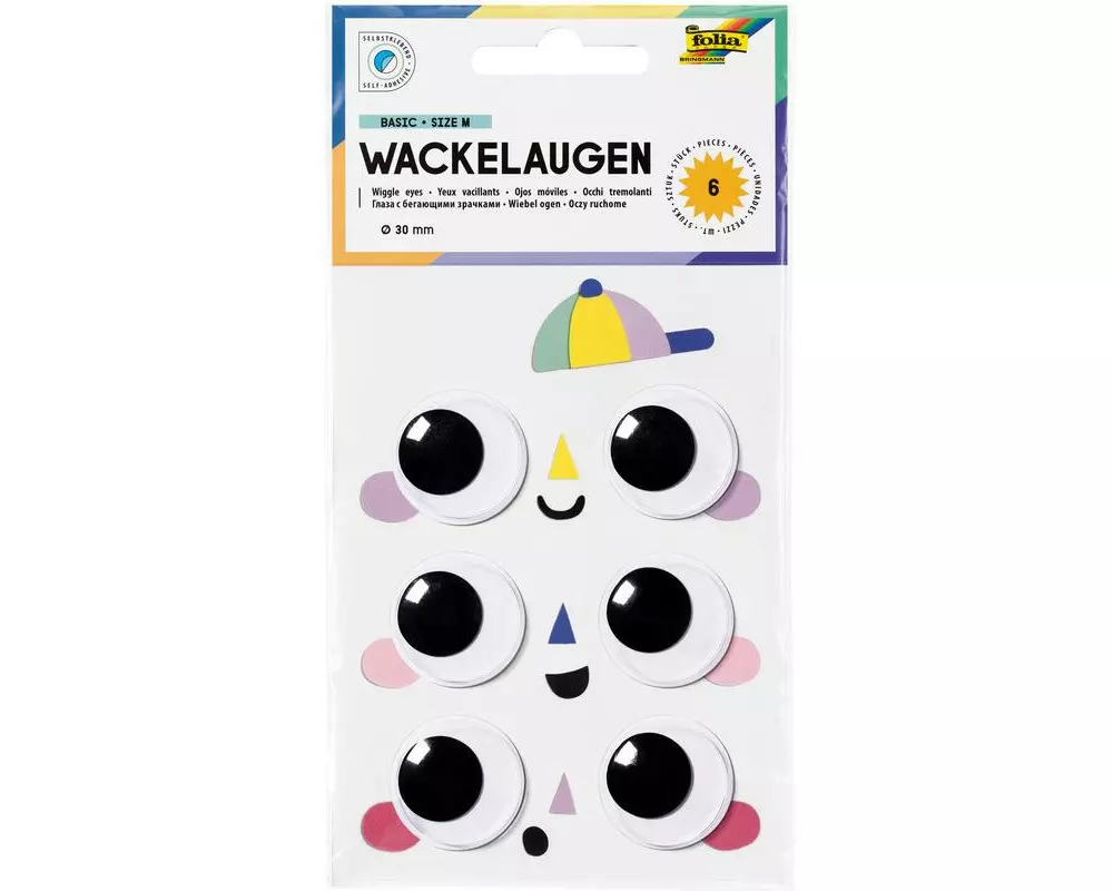 Folia Wackelaugen, Ø 30 mm, 6 Stück