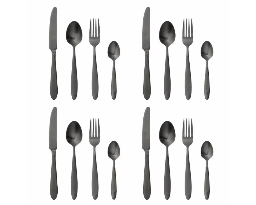Bloomingville Besteck-Set Frea, Edelstahl, Schwarz, 16-teilig