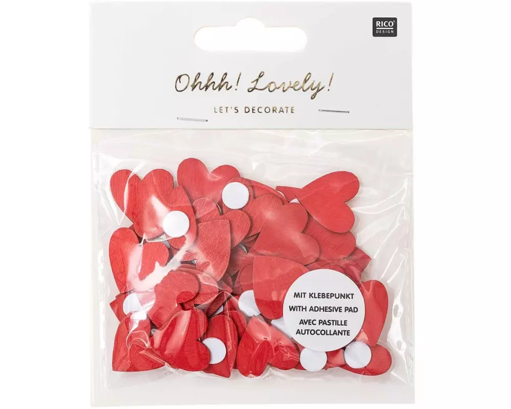 Rico Design Motivsticker Herz Holz, 48 Stück, Rot