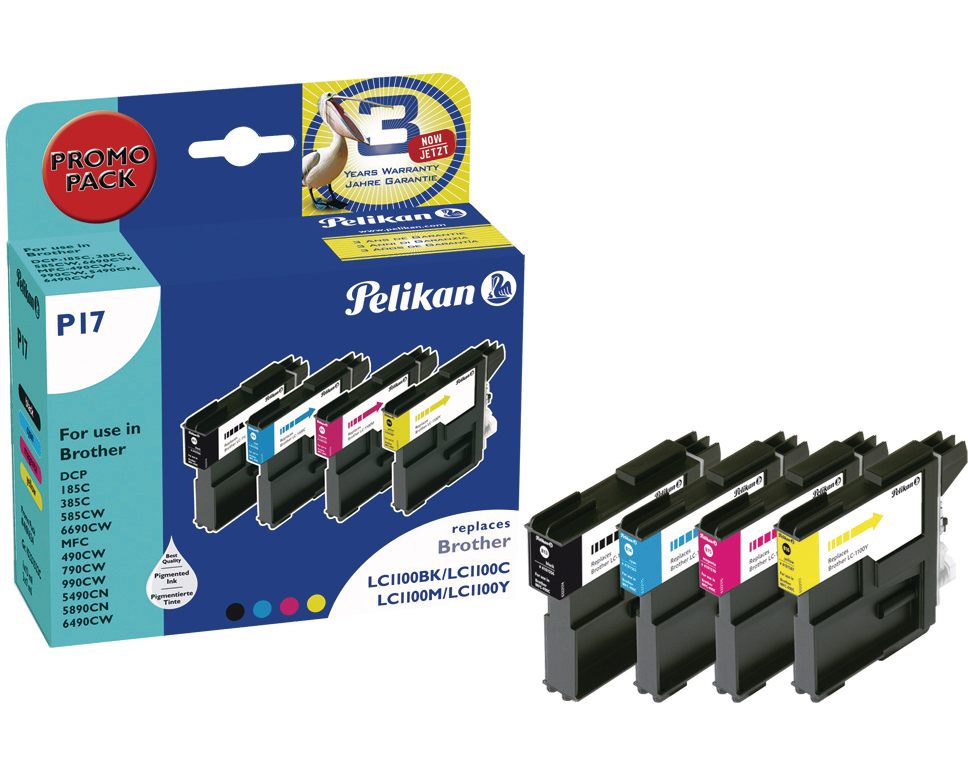 PELIKAN Valuepack P17 BKCMY LC-1100VALPE zu Brother MFC-490C 13/8ml