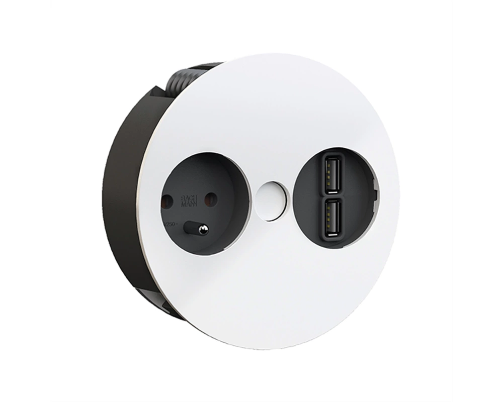 BACHMANN TWIST 1xUTE 1xUSB Charger Strom 2,0m AEH,RAL9010 30GE