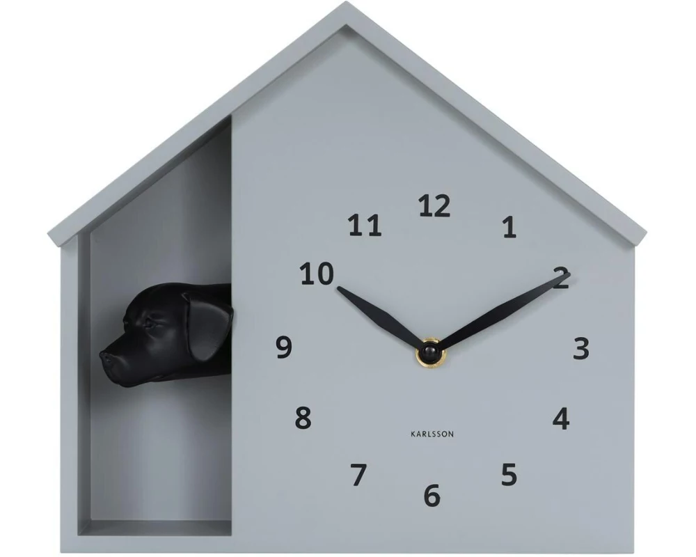 KARLSSON Wanduhr Wall clock Peeking Doggy Mouse Grey
