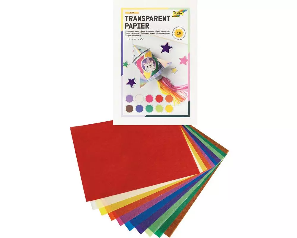 Folia Transparentpapierheft 10 Blatt farbig sortiert, 20 x 30 cm