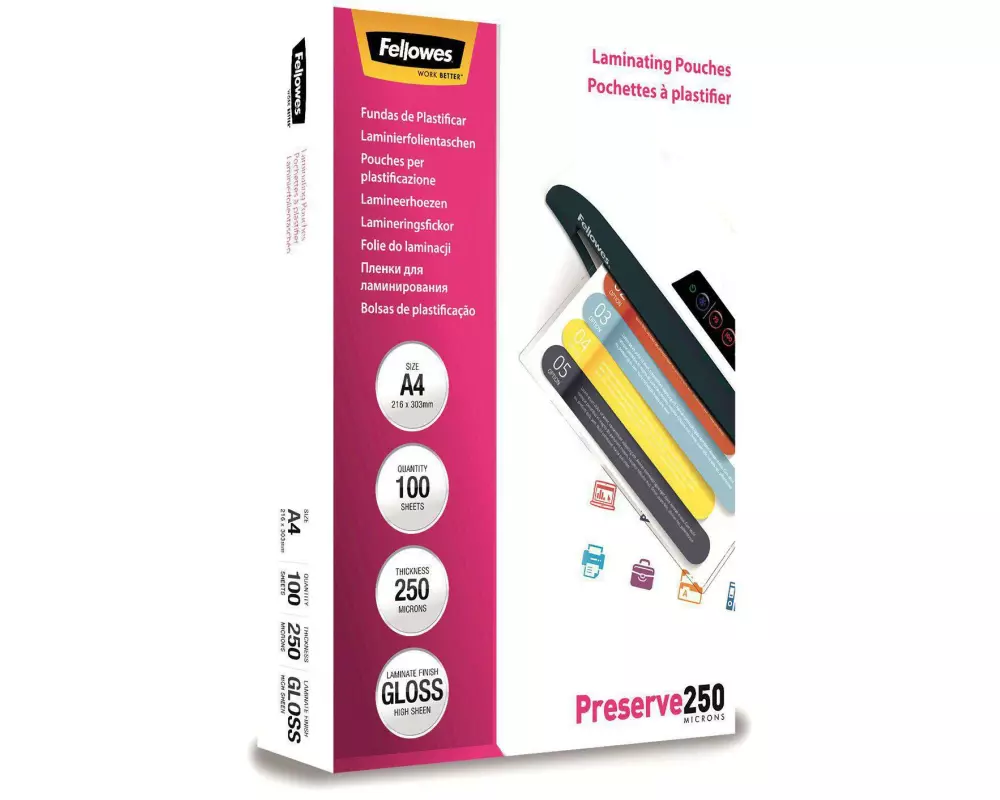 Fellowes Laminierfolie A4, 250 µm, 100 Stück, Glänzend