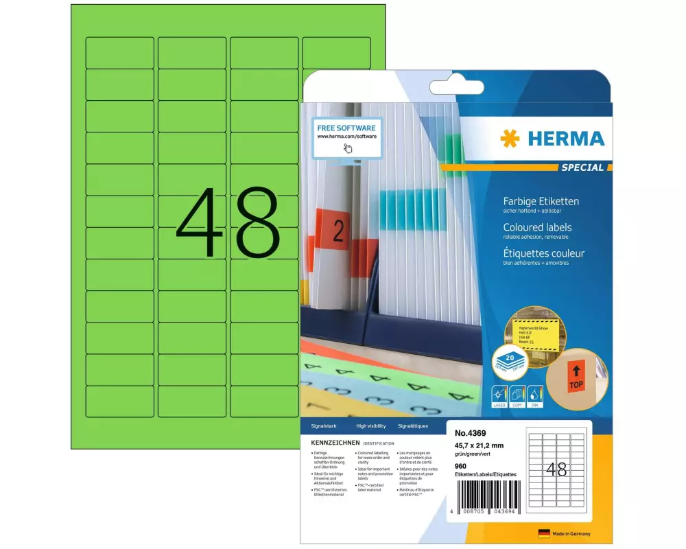HERMA Universal-Etiketten 4369, 45.7 x 21.2 mm, Grün, 960 Stück
