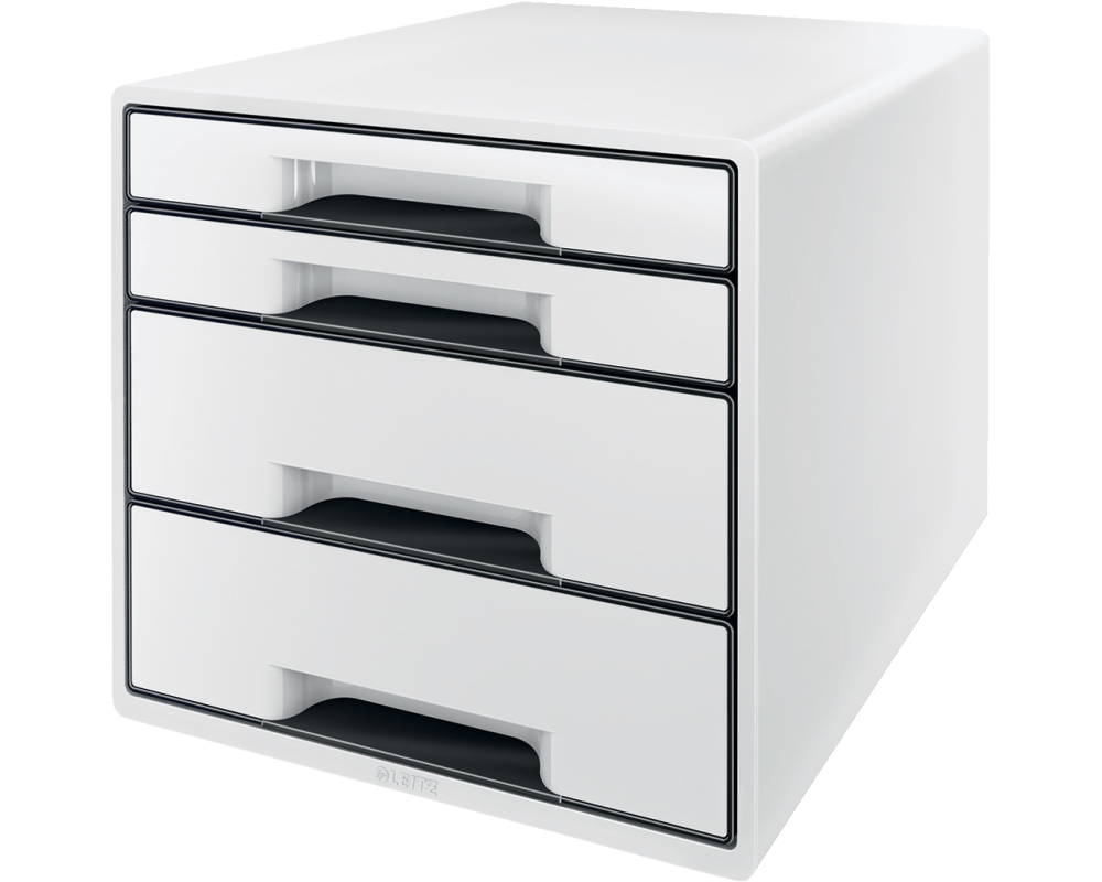 LEITZ Schubladenbox WOW Cube A4 5252-10-01 weiss/schwarz, 4 Schubladen