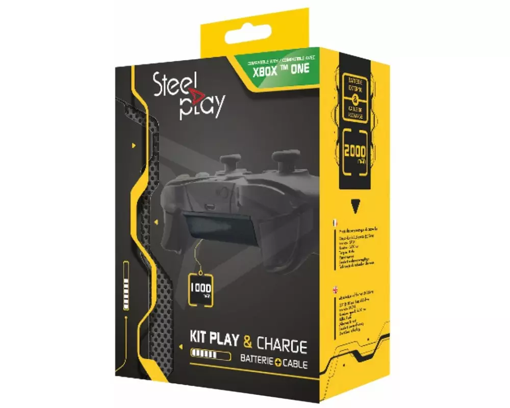 Steelplay Play & Charge Kit, with two Batteries, + 3m Charge Cable, Xbox One