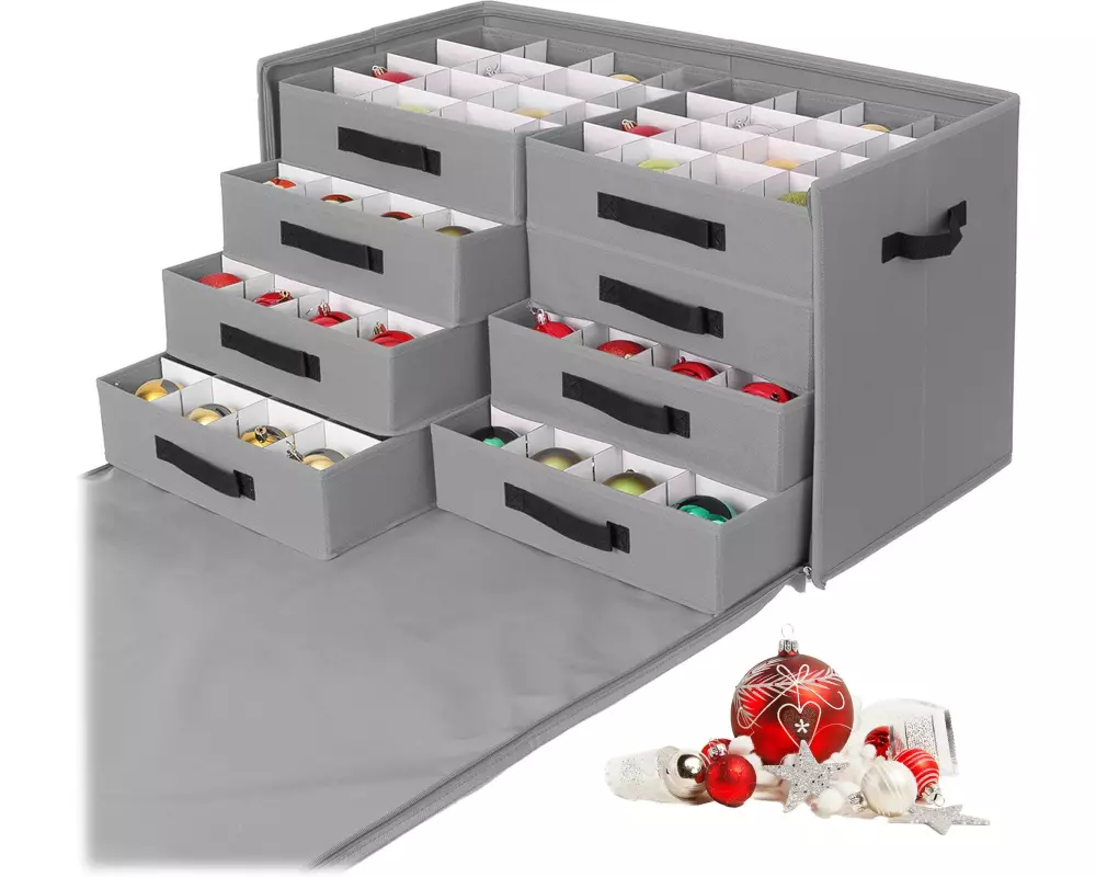 relaxdays Aufbewahrungsboxen Weihnachtskugeln Grau/Schwarz