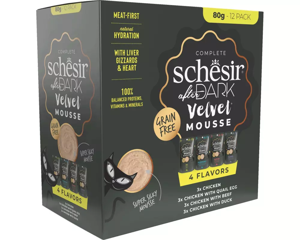 Schesir Nassfutter after Dark Velvet Mousse Multipack, 12 x 80 g