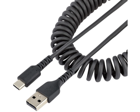 StarTech.com 3ft (1m) USB A to C Charging Cable, Coiled Heavy Duty USB 2.0 A to Type-C, Durable Fast Charge & Sync USB-C Cable, Black, M/M