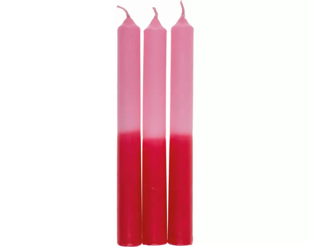 G. Wurm Stabkerze mit Farbverlauf 20 cm, Rosa/Rot, 3 Stück