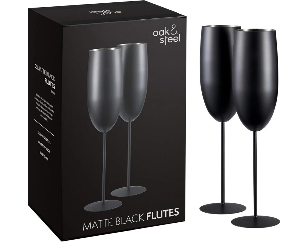 Oak & Steel Sektglas 285 ml, 2 Stück, Schwarz matt