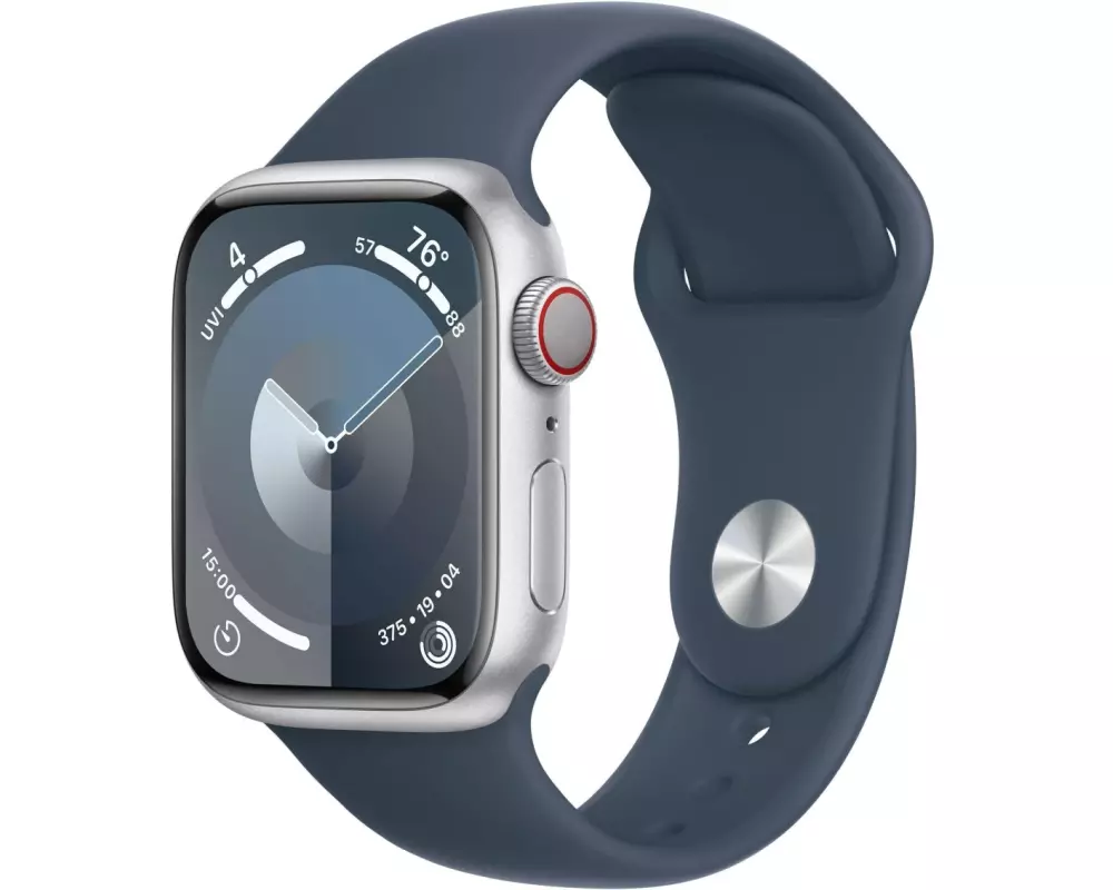 Apple Watch Series 9 41 mm LTE Alu Silber Sport Sturmblau S/M