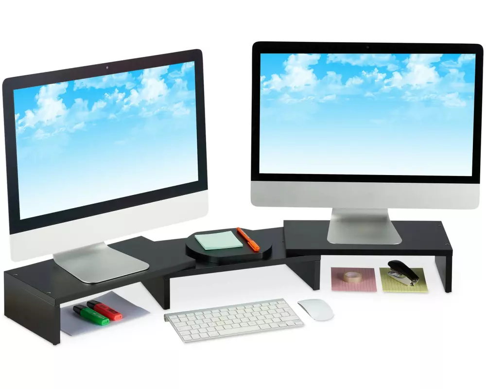 relaxdays Monitorständer für 2 Monitore 11 x 104 x 20.5 cm, Schwarz