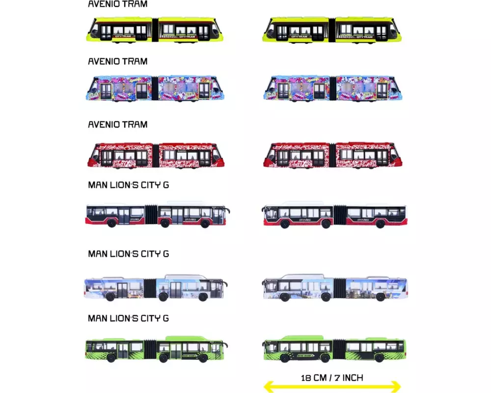 Majorette City Bus MAN + Avenio Tram, 6-sort. Metall, Freilauf