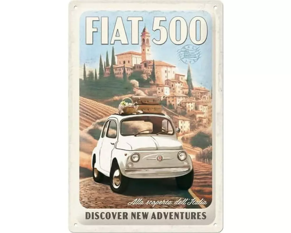 Nostalgic Art Schild Fiat 500 New Adventures Mehrfarbig