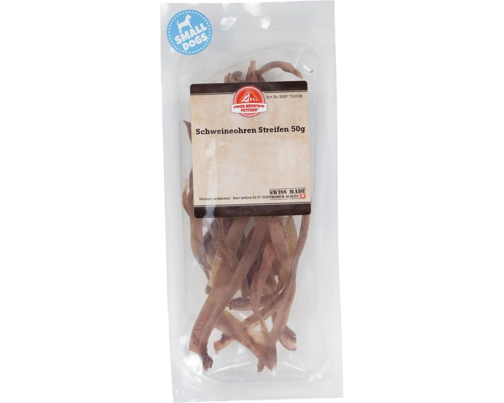 Swiss Mountain Petfood Kausnack Schweineohren Streifen, 50 g
