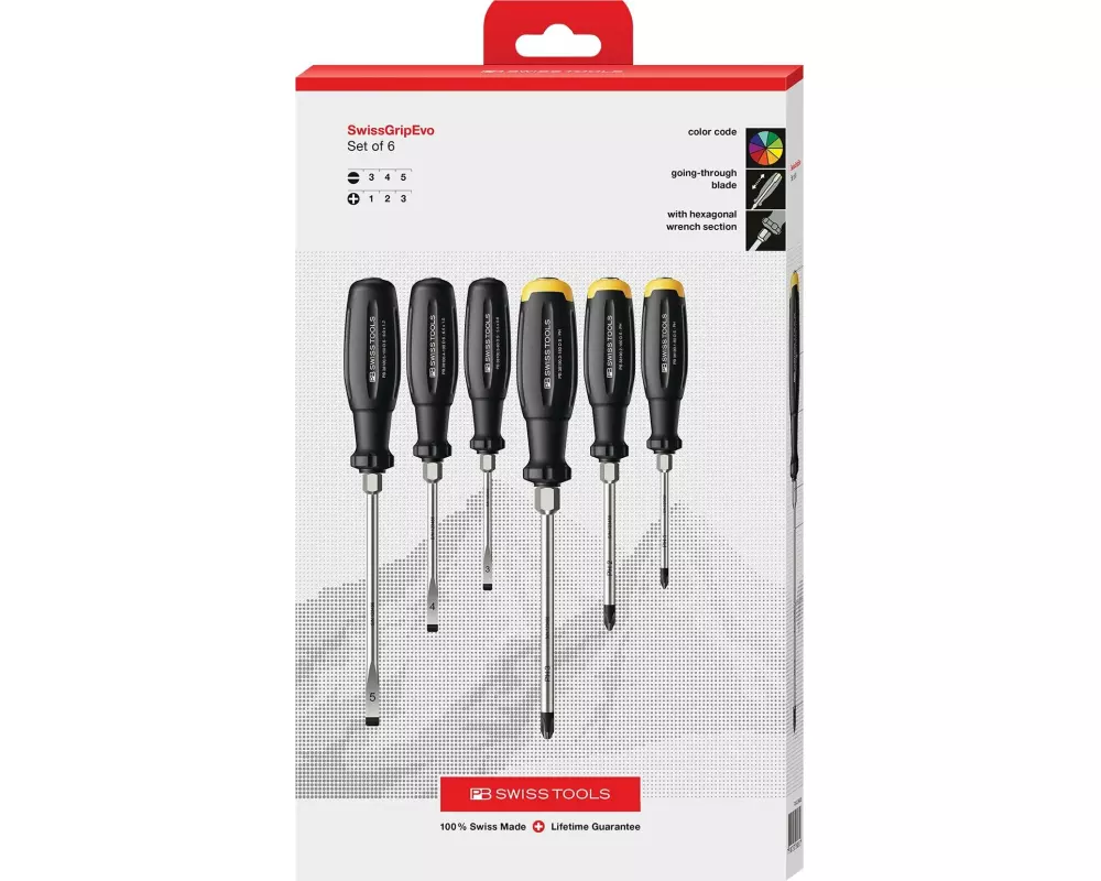 PB Swiss Tools Schraubenzieher-Set SwissGrip Evo Schlitz Phillips schwarz
