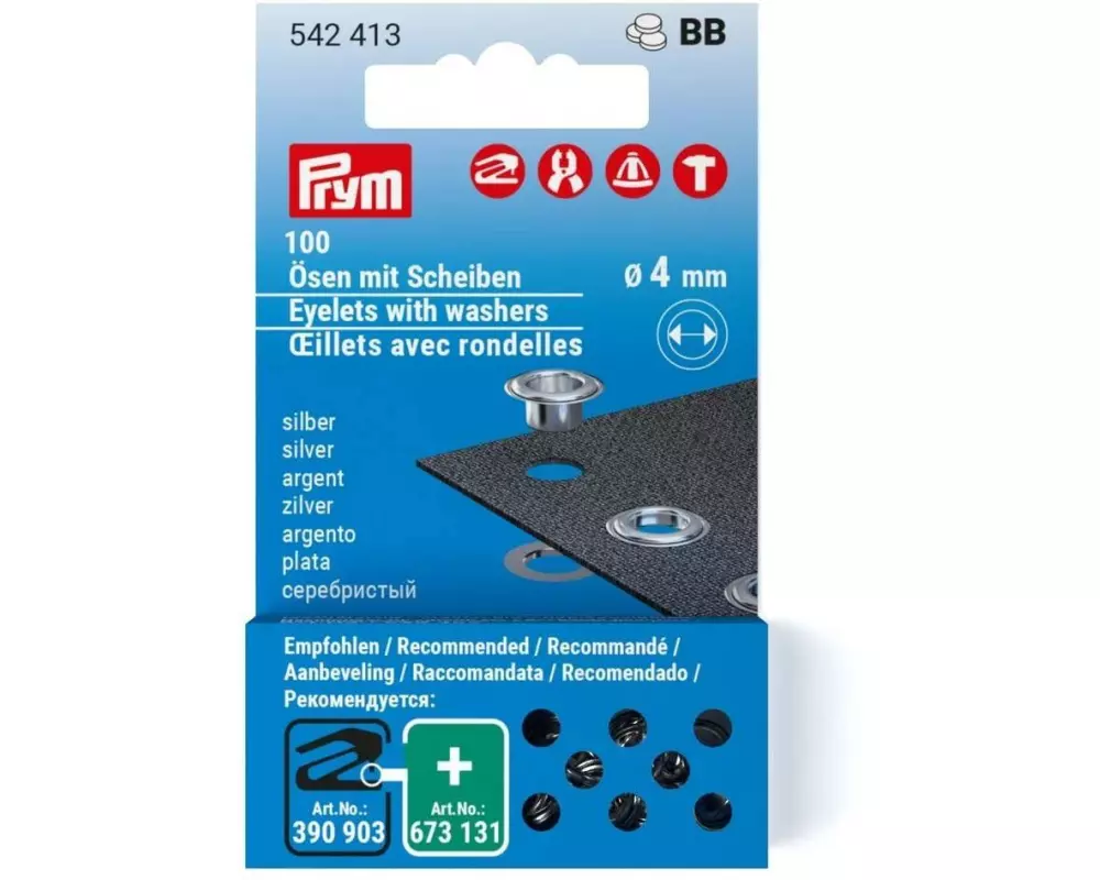Prym Ösen mit Scheiben 100 Stück, Silber