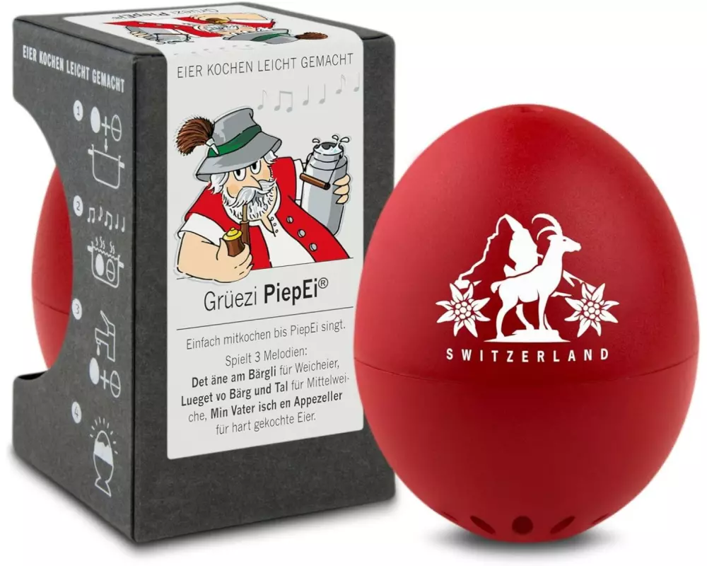 PiepEi Küchentimer Singende Eieruhr Grüezi, Rot / Weiss