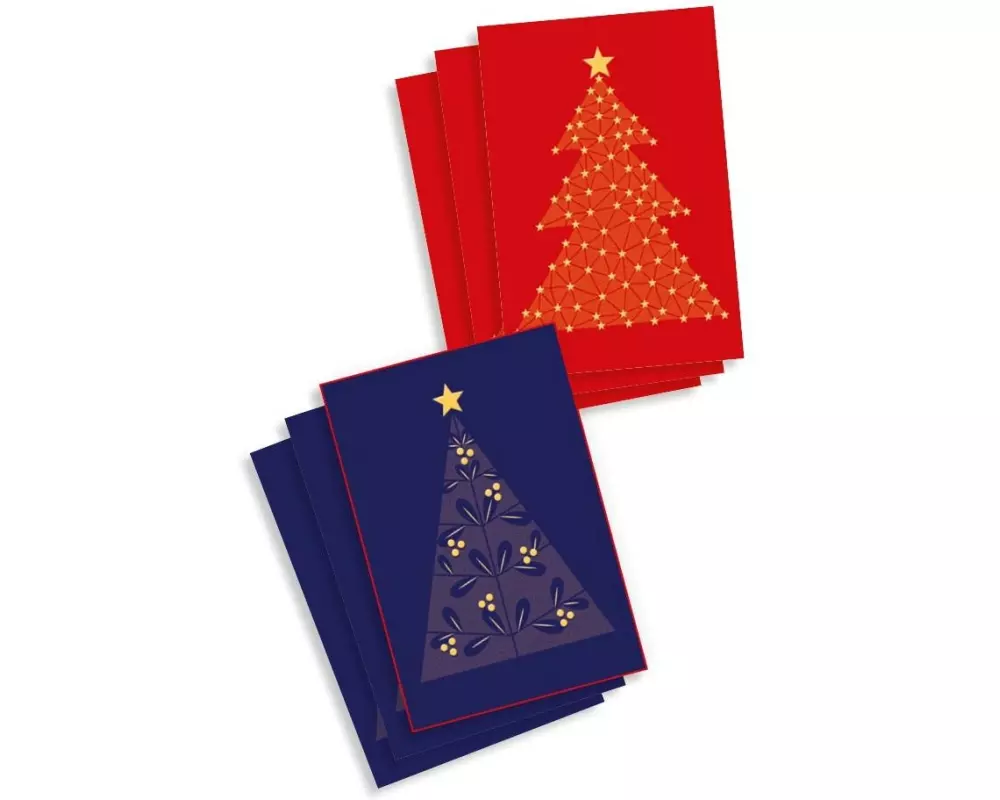 ABC Weihnachtskarte Set 6 Stück, Blau/Rot