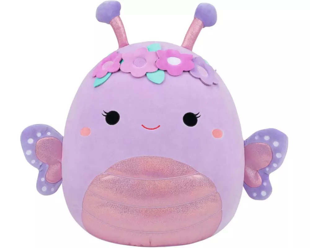 Squishmallows Schmetterling Brenda 50 cm Violett mit Blumenkrone