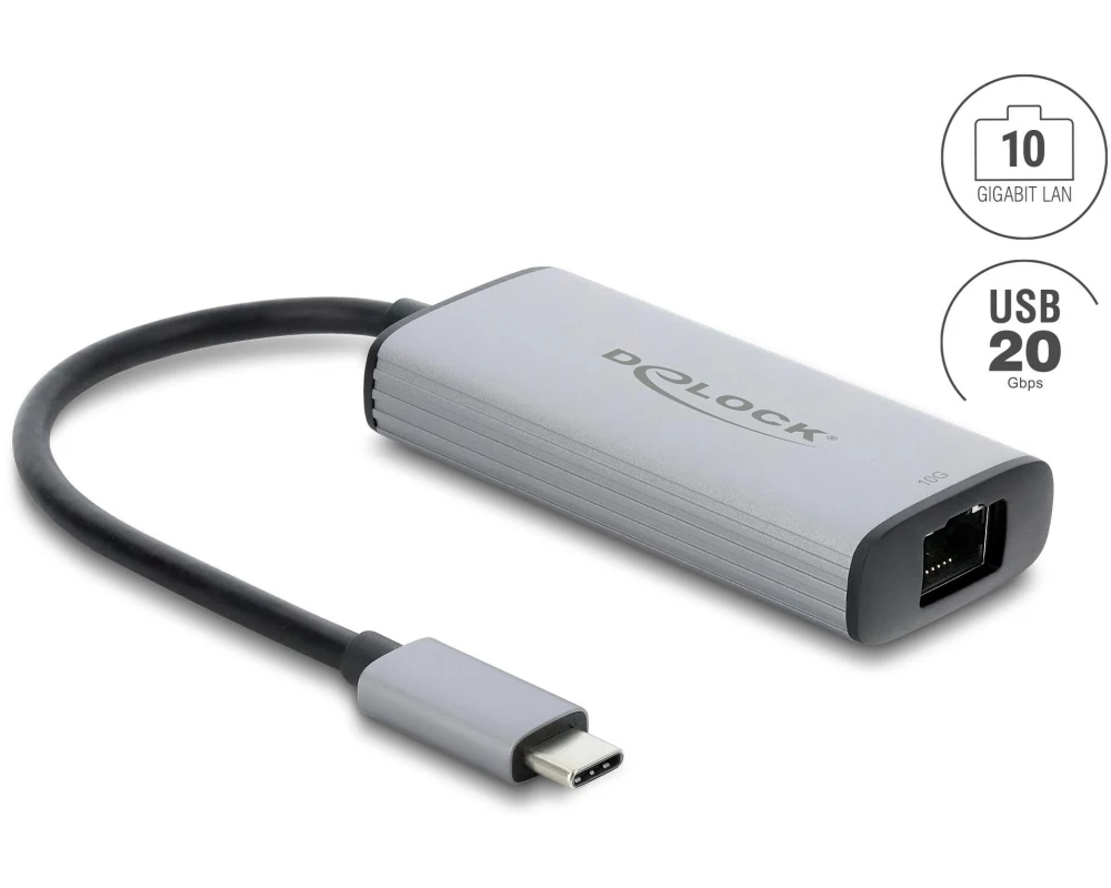 Delock Netzwerk Adapter USB Type-C, 10 Gigabit LAN, 1 x RJ45