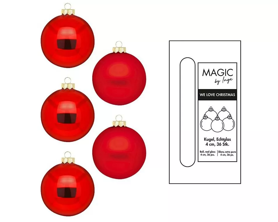 INGES CHRISTMAS DECOR Weihnachtskugel Merry Red Ø 4 cm 36 Stück