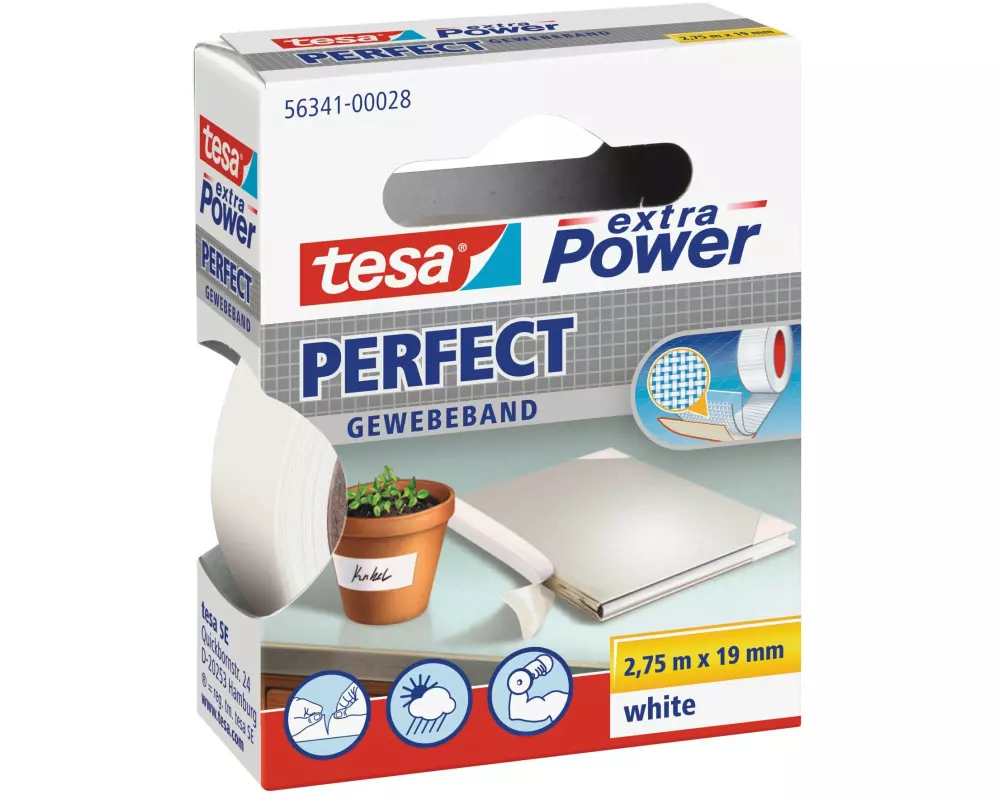tesa Klebeband extra Power Perfect 19 mm x 2.75 m, Weiss