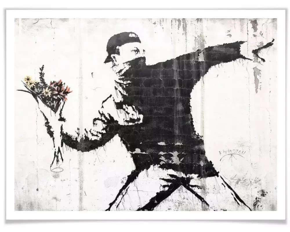 Trenddeko Poster Banksy – Der Blumenwerfer 100 x 80 cm, Papier