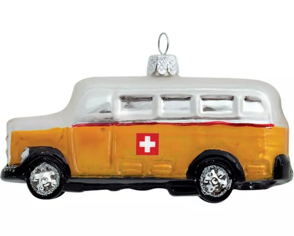 creanorm Weihnachtskugel Postauto mit CH-Kreuz Mehrfarbig