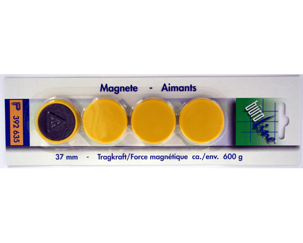 BÜROLINE Magnet 37 mm 392635 gelb 4 Stück