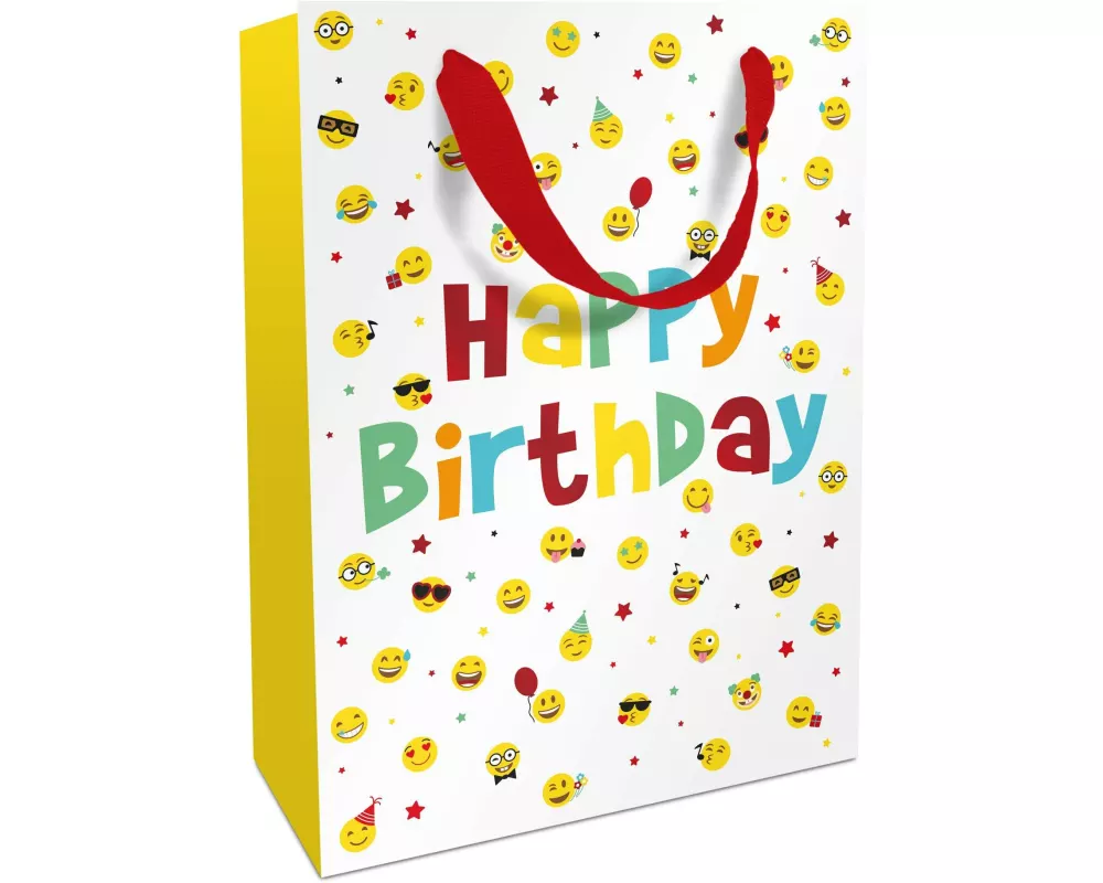 Braun + Company Geschenktasche Birthday Smileys 26 x 36 x 13 cm, Gelb/Weiss