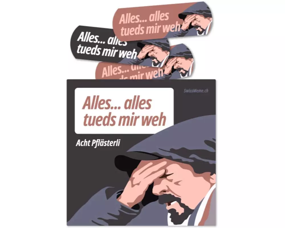 Swissmeme Pflaster "Alles tueds mir weh", 9 x 9 x 0.5 cm